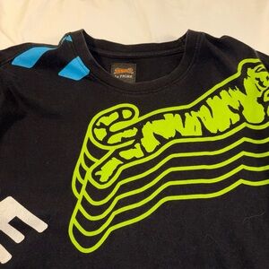 Le Tigre Black Tee with Neon Green Tiger Print and Blue Accents